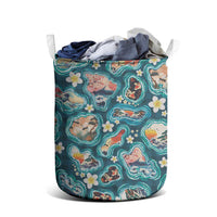 Hawaiian and Japanese Culture Together Laundry Basket Hawaiian Island Shapes with Japanese Landscape Teal Color LT03 - Polynesian Pride