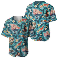 Hawaiian and Japanese Culture Together Baseball Jersey Hawaiian Island Shapes with Japanese Landscape Teal Color LT03 - Polynesian Pride