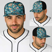 Hawaiian and Japanese Culture Together Baseball Net Cap Hawaiian Island Shapes with Japanese Landscape Teal Color LT03 - Polynesian Pride