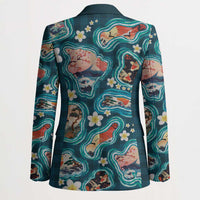Hawaiian and Japanese Culture Together Blazer Hawaiian Island Shapes with Japanese Landscape Teal Color LT03 - Polynesian Pride