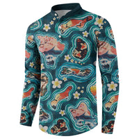 Hawaiian and Japanese Culture Together Button Sweatshirt Hawaiian Island Shapes with Japanese Landscape Teal Color LT03 - Polynesian Pride