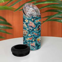 Hawaiian and Japanese Culture Together 4 in 1 Can Cooler Tumbler Hawaiian Island Shapes with Japanese Landscape Teal Color LT03 - Polynesian Pride