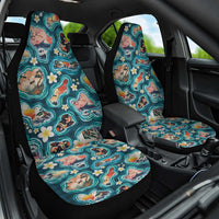 Hawaiian and Japanese Culture Together Car Seat Cover Hawaiian Island Shapes with Japanese Landscape Teal Color LT03 One Size Teal - Polynesian Pride