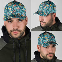 Hawaiian and Japanese Culture Together Classic Cap Hawaiian Island Shapes with Japanese Landscape Teal Color LT03 - Polynesian Pride