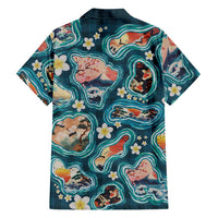 Hawaiian and Japanese Culture Together Family Matching Mermaid Dress and Hawaiian Shirt Hawaiian Island Shapes with Japanese Landscape Teal Color LT03 - Polynesian Pride