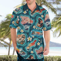 Hawaiian and Japanese Culture Together Hawaiian Shirt Hawaiian Island Shapes with Japanese Landscape Teal Color LT03 - Polynesian Pride