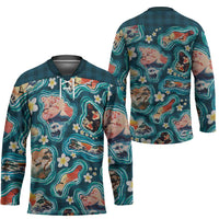 Hawaiian and Japanese Culture Together Hockey Jersey Hawaiian Island Shapes with Japanese Landscape Teal Color LT03 - Polynesian Pride