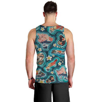 Hawaiian and Japanese Culture Together Men Tank Top Hawaiian Island Shapes with Japanese Landscape Teal Color LT03 - Polynesian Pride