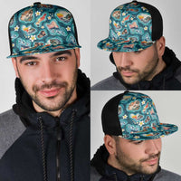 Hawaiian and Japanese Culture Together Mesh Trucker Cap Hawaiian Island Shapes with Japanese Landscape Teal Color LT03 - Polynesian Pride