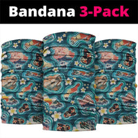 Hawaiian and Japanese Culture Together Neck Gaiter Hawaiian Island Shapes with Japanese Landscape Teal Color LT03 package One Size: 25*50cm Teal - Polynesian Pride