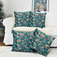 Hawaiian and Japanese Culture Together Pillow Cover Hawaiian Island Shapes with Japanese Landscape Teal Color LT03 - Polynesian Pride