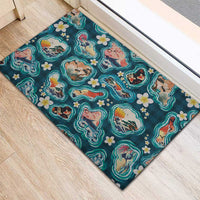 Hawaiian and Japanese Culture Together Rubber Doormat Hawaiian Island Shapes with Japanese Landscape Teal Color LT03 - Polynesian Pride