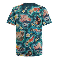 Hawaiian and Japanese Culture Together Rugby Jersey Hawaiian Island Shapes with Japanese Landscape Teal Color LT03 - Polynesian Pride