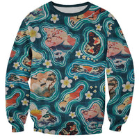Hawaiian and Japanese Culture Together Sweatshirt Hawaiian Island Shapes with Japanese Landscape Teal Color LT03 Unisex Teal - Polynesian Pride