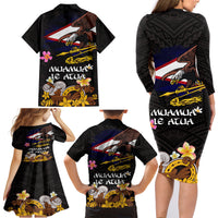 American Samoa Fue and Kava Bowl Family Matching Long Sleeve Bodycon Dress and Hawaiian Shirt Plumeria and Polynesian Pattern LT03 - Polynesian Pride