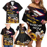 American Samoa Fue and Kava Bowl Family Matching Off Shoulder Short Dress and Hawaiian Shirt Plumeria and Polynesian Pattern LT03 - Polynesian Pride