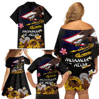 American Samoa Fue and Kava Bowl Family Matching Off Shoulder Short Dress and Hawaiian Shirt Plumeria and Polynesian Pattern LT03 - Polynesian Pride