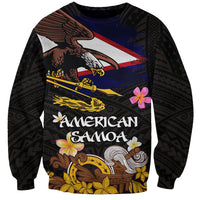 American Samoa Fue and Kava Bowl Sweatshirt Plumeria and Polynesian Pattern LT03 Unisex Black - Polynesian Pride