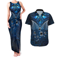 New Zealand Matariki Couples Matching Tank Maxi Dress and Hawaiian Shirt Maori Pattern and Kiwi Bird Haka Dance Sky Night LT03 Blue - Polynesian Pride