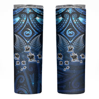 New Zealand Matariki Skinny Tumbler Maori Pattern and Kiwi Bird Haka Dance Sky Night LT03 Blue - Polynesian Pride