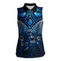 New Zealand Matariki Women Sleeveless Polo Shirt Maori Pattern and Kiwi Bird Haka Dance Sky Night LT03 Female Blue - Polynesian Pride