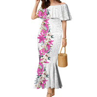 Hawaii Tropical Leaves and Flowers Family Matching Mermaid Dress and Hawaiian Shirt Tribal Polynesian Pattern White Style LT03 Mom's Dress White - Polynesian Pride