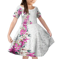 Hawaii Tropical Leaves and Flowers Family Matching Tank Maxi Dress and Hawaiian Shirt Tribal Polynesian Pattern White Style LT03 Daughter's Dress White - Polynesian Pride