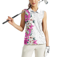 Hawaii Tropical Leaves and Flowers Women Sleeveless Polo Shirt Tribal Polynesian Pattern White Style LT03 - Polynesian Pride