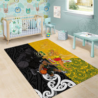 Aotearoa New Zealand And Australia Basketball Custom Area Rug Maori Tribal Tattoo And Aboriginal Dot Art Heritage LT03 - Polynesian Pride