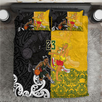 Aotearoa New Zealand And Australia Basketball Custom Bedding Set Maori Tribal Tattoo And Aboriginal Dot Art Heritage LT03 Multicolor - Polynesian Pride
