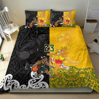 Aotearoa New Zealand And Australia Basketball Custom Bedding Set Maori Tribal Tattoo And Aboriginal Dot Art Heritage LT03 - Polynesian Pride