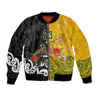 Aotearoa New Zealand And Australia Basketball Custom Bomber Jacket Maori Tribal Tattoo And Aboriginal Dot Art Heritage LT03 Unisex Multicolor - Polynesian Pride