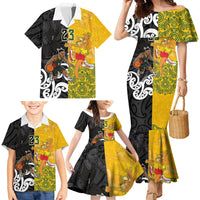 Aotearoa New Zealand And Australia Basketball Custom Family Matching Mermaid Dress and Hawaiian Shirt Maori Tribal Tattoo And Aboriginal Dot Art Heritage LT03 - Polynesian Pride