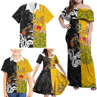 Aotearoa New Zealand And Australia Basketball Custom Family Matching Off Shoulder Maxi Dress and Hawaiian Shirt Maori Tribal Tattoo And Aboriginal Dot Art Heritage LT03 - Polynesian Pride