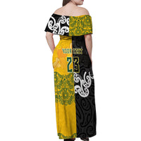 Aotearoa New Zealand And Australia Basketball Custom Family Matching Off Shoulder Maxi Dress and Hawaiian Shirt Maori Tribal Tattoo And Aboriginal Dot Art Heritage LT03 - Polynesian Pride