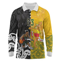 Aotearoa New Zealand And Australia Basketball Custom Long Sleeve Polo Shirt Maori Tribal Tattoo And Aboriginal Dot Art Heritage LT03 Multicolor - Polynesian Pride