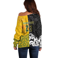 Aotearoa New Zealand And Australia Basketball Custom Off Shoulder Sweater Maori Tribal Tattoo And Aboriginal Dot Art Heritage LT03 - Polynesian Pride