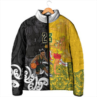 Aotearoa New Zealand And Australia Basketball Custom Padded Jacket Maori Tribal Tattoo And Aboriginal Dot Art Heritage LT03 - Polynesian Pride