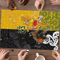 Aotearoa New Zealand And Australia Basketball Custom Puzzle Maori Tribal Tattoo And Aboriginal Dot Art Heritage LT03 - Polynesian Pride