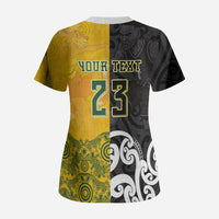 Aotearoa New Zealand And Australia Basketball Custom Scrub Top Maori Tribal Tattoo And Aboriginal Dot Art Heritage LT03 - Polynesian Pride