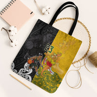 Aotearoa New Zealand And Australia Basketball Custom Tote Bag Maori Tribal Tattoo And Aboriginal Dot Art Heritage LT03 Black Strap One Size Multicolor - Polynesian Pride