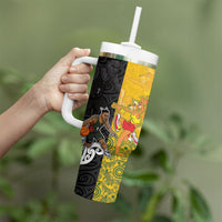 Aotearoa New Zealand And Australia Basketball Custom Tumbler With Handle Maori Tribal Tattoo And Aboriginal Dot Art Heritage LT03 - Polynesian Pride