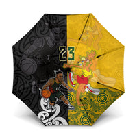 Aotearoa New Zealand And Australia Basketball Custom Umbrella Maori Tribal Tattoo And Aboriginal Dot Art Heritage LT03 One Size Folded 11.42 inch Opened Diameter 37.4 inch Multicolor - Polynesian Pride