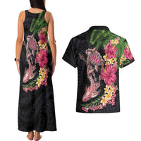 Hawaiian Tropical Plants Turtle and Shark Couples Matching Tank Maxi Dress and Hawaiian Shirt Polynesian Art Tattoo