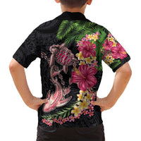 Hawaiian Tropical Plants Turtle and Shark Family Matching Off Shoulder Maxi Dress and Hawaiian Shirt Polynesian Art Tattoo LT03 - Polynesian Pride