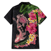 Hawaiian Tropical Plants Turtle and Shark Family Matching Off Shoulder Short Dress and Hawaiian Shirt Polynesian Art Tattoo