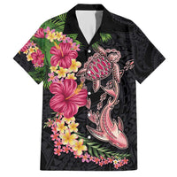 Hawaiian Tropical Plants Turtle and Shark Family Matching Short Sleeve Bodycon Dress and Hawaiian Shirt Polynesian Art Tattoo
