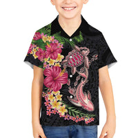 Hawaiian Tropical Plants Turtle and Shark Family Matching Summer Maxi Dress and Hawaiian Shirt Polynesian Art Tattoo LT03 Son's Shirt Black - Polynesian Pride