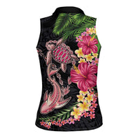 Hawaiian Tropical Plants Turtle and Shark Women Sleeveless Polo Shirt Polynesian Art Tattoo LT03 - Polynesian Pride
