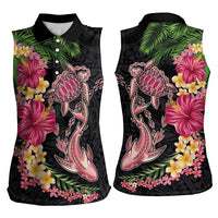 Hawaiian Tropical Plants Turtle and Shark Women Sleeveless Polo Shirt Polynesian Art Tattoo LT03 - Polynesian Pride